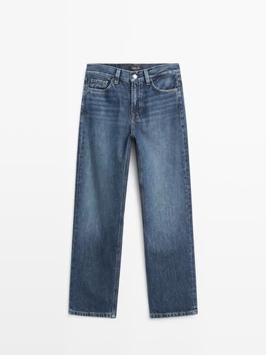 Jean straight taille haute - Bleu moyen de Zara