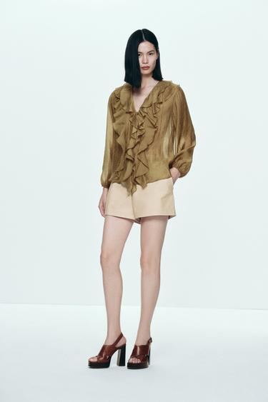 Zara ZW COLLECTION 荷葉邊襯衫 - 芥末色