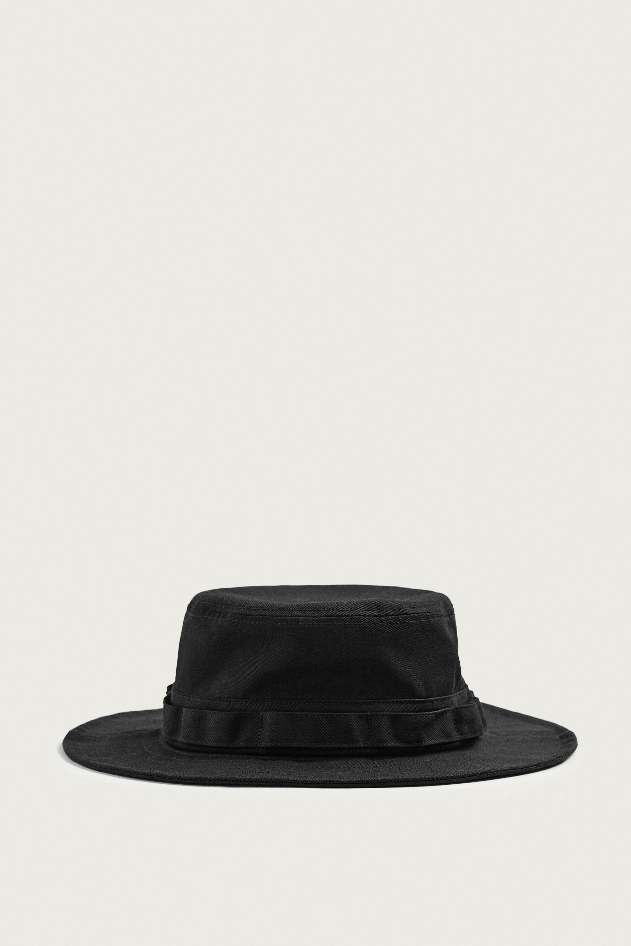WIDE BRIM BUCKET HAT — Black