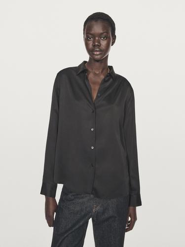 Chemisier fluide satiné - Noir de Zara