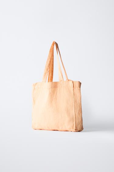 100% LINEN TOTE BAG - Tangerine by Zara - Image 1
