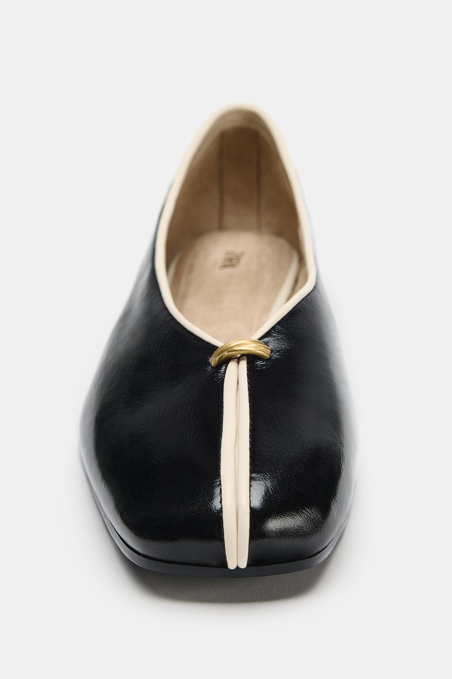 Женские балетки Zara Leather Ballerinas with Metallic Detail, цвет: Разноцветный — фото 5