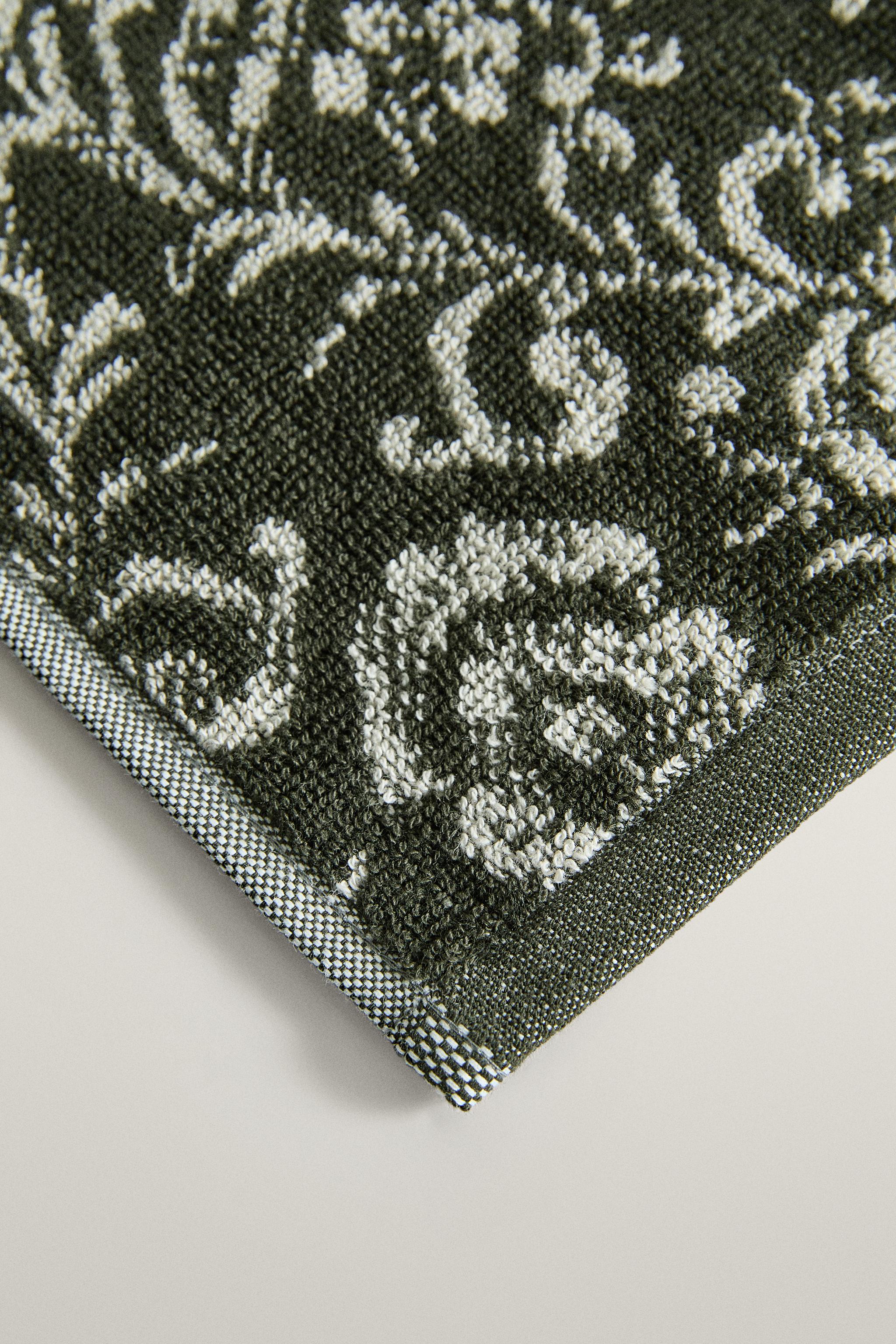 SERVIETTES DE BAIN COTON ÉPONGE JACQUARD FLORAL (ENSEMBLE DE 3)
