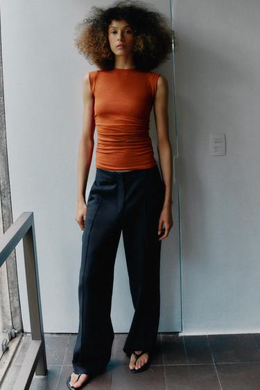 TOP À PLIS LATÉRAUX - Orange brûlé de Zara