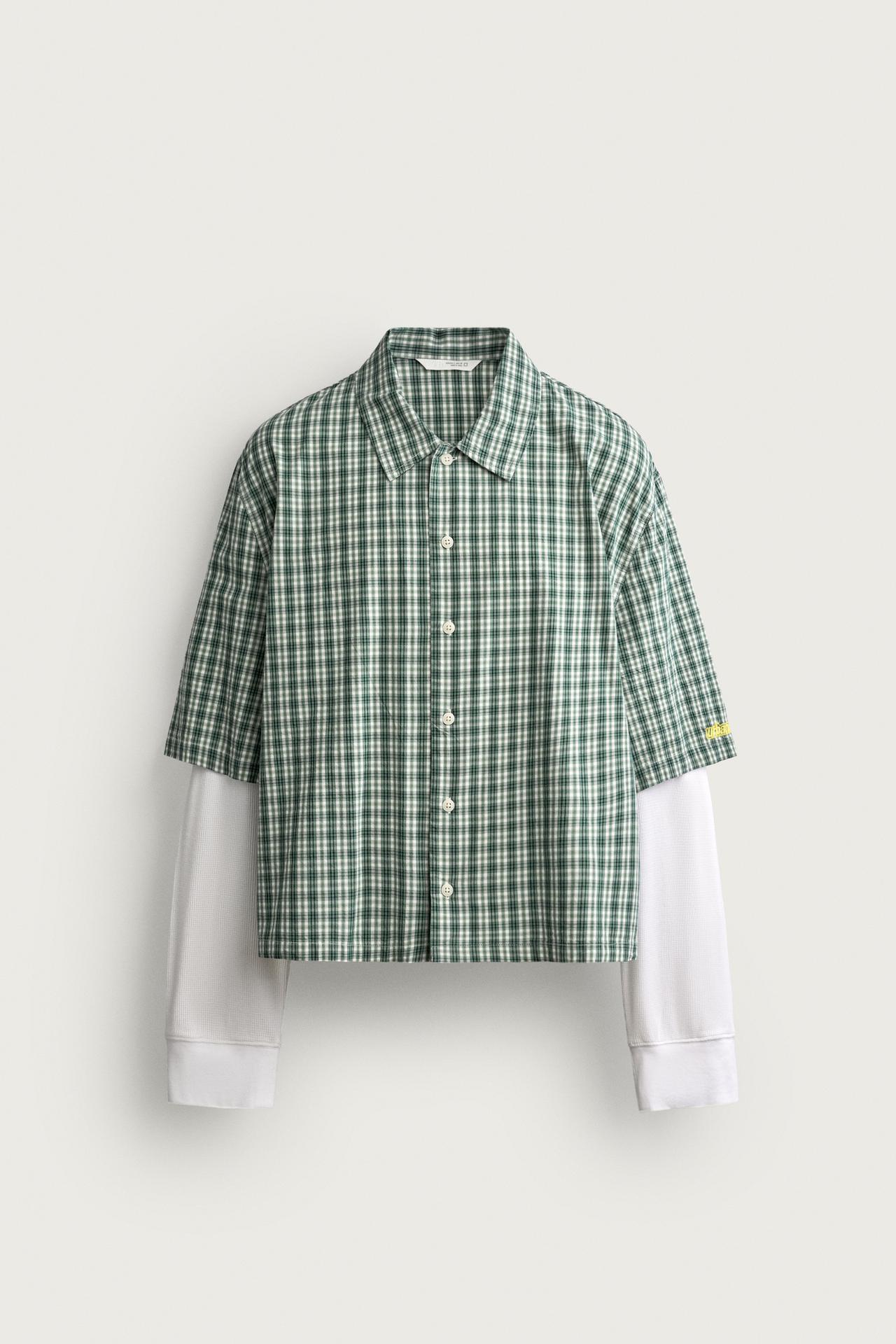 CHECKED LAYERED EFFECT SHIRT — Green