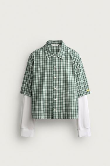 Zara CHECKED LAYERED EFFECT SHIRT - Green