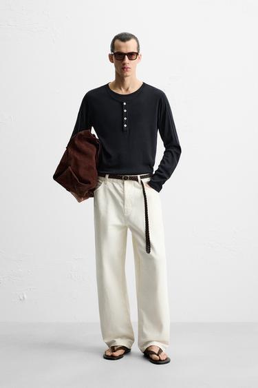 DOUBLE COLLAR BUTTON T-SHIRT - Navy blue by Zara - Image 0