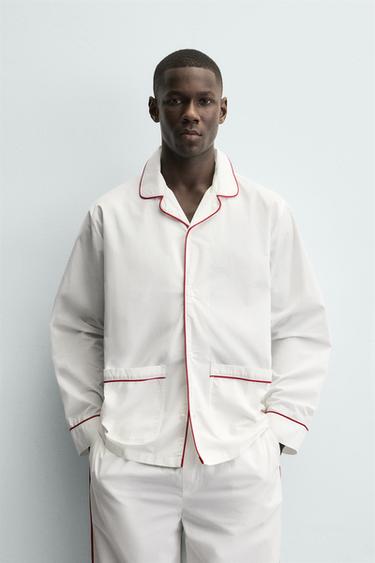 PYJAMA SET WITH CONTRAST PIPING - White by Zara - Image 1