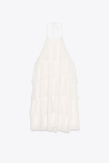 Zara RUFFLED HALTER DRESS - White