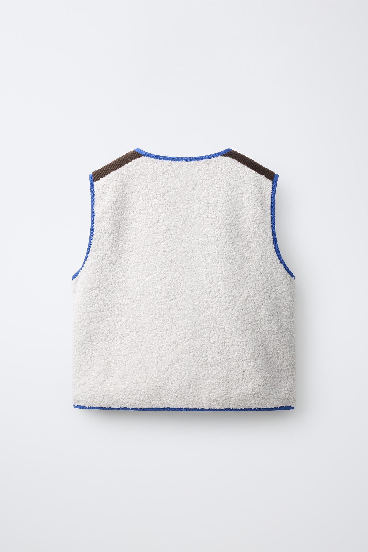 Детский жилет Zara Colorblock Faux Shearling Vest, цвет: Экрю — фото 3