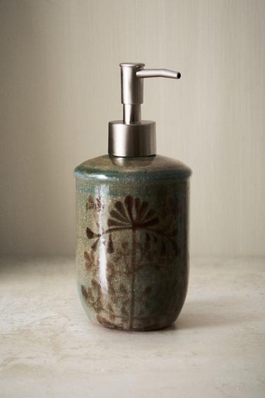 フローラル セラミック ソープディスペンサーグリーンZaraのフローラル セラミック ソープディスペンサー - グリーン 