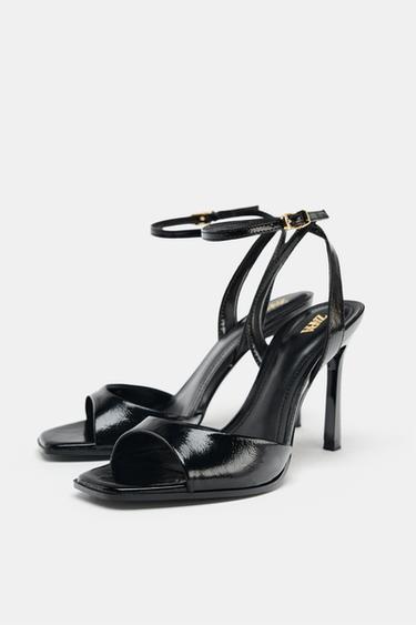 PATENT-FINISH HIGH-HEEL SANDALS - Black by Zara - Image 2