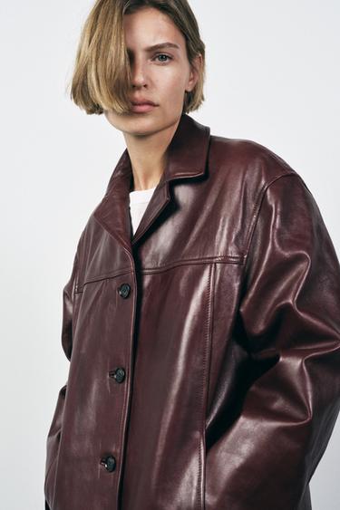 Zara LEATHER JACKET ZW COLLECTION - Burgundy