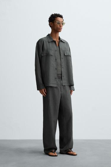 Zara RELAXED FIT 100% HEMP OVERSHIRT - Anthracite grey