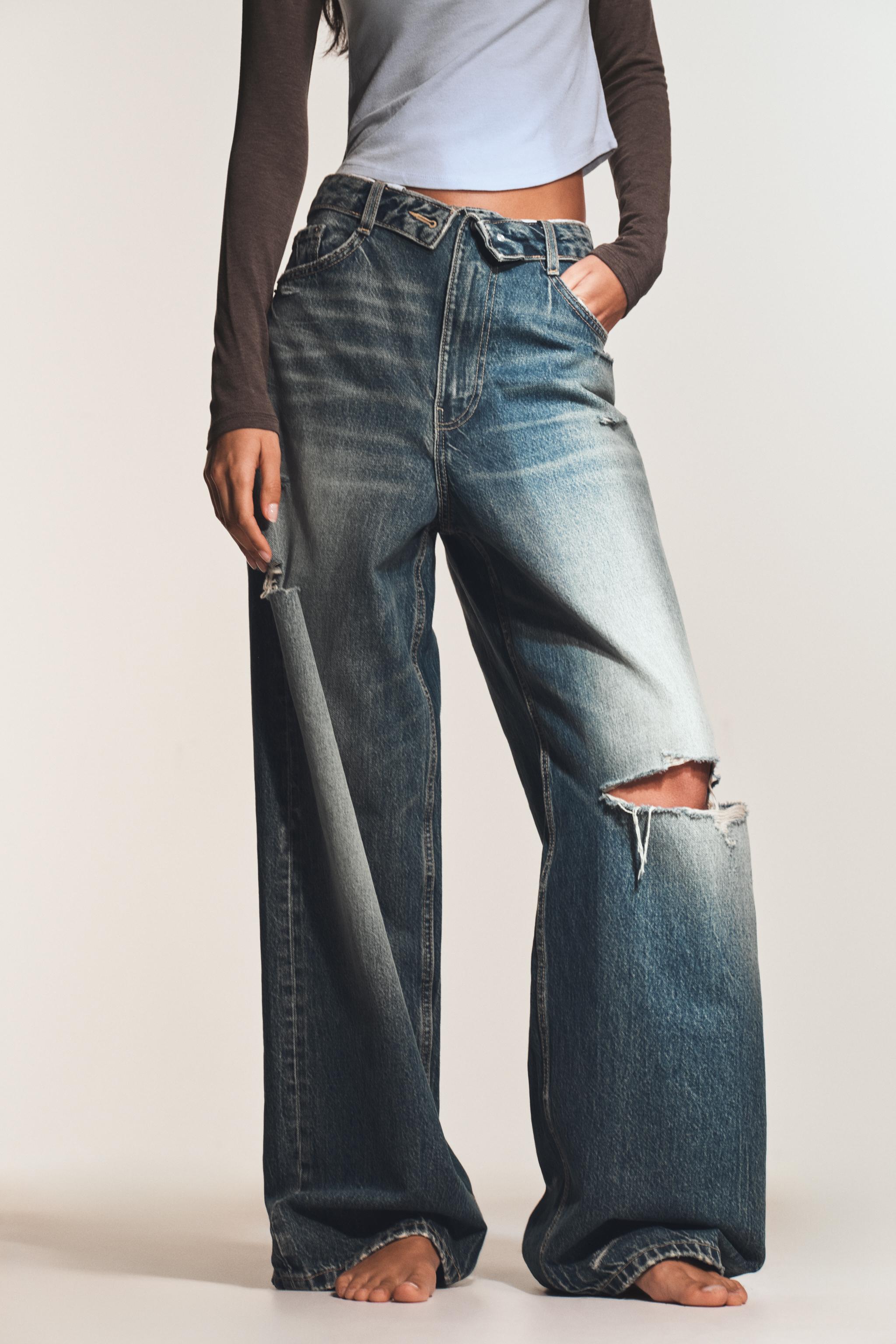 ZARA TRF ミッドライズ折り返しウエストデニムパンツ　32 TRF ミッドライズ折り返しウエストデニムパンツ - ブルー | ZARA Japan