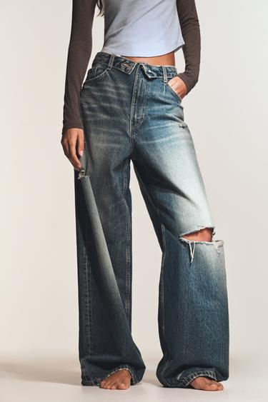 TRF MID-WAIST TURN-UP WAIST JEANS - Blue by Zara