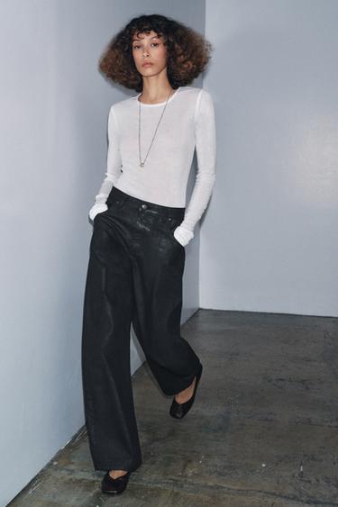ZW COLLECTION BARREL-JEANS MED LAV TALJE OG KRAKELERET STOF - Sort fra Zara