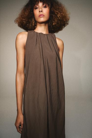FLOWING MIDI DRESS - Brown by Zara
