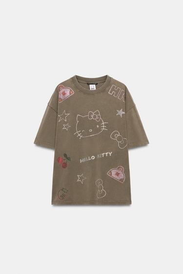 Zara HELLO KITTY © SANRIO 水洗感亮鑽 T 恤 - 深棕色
