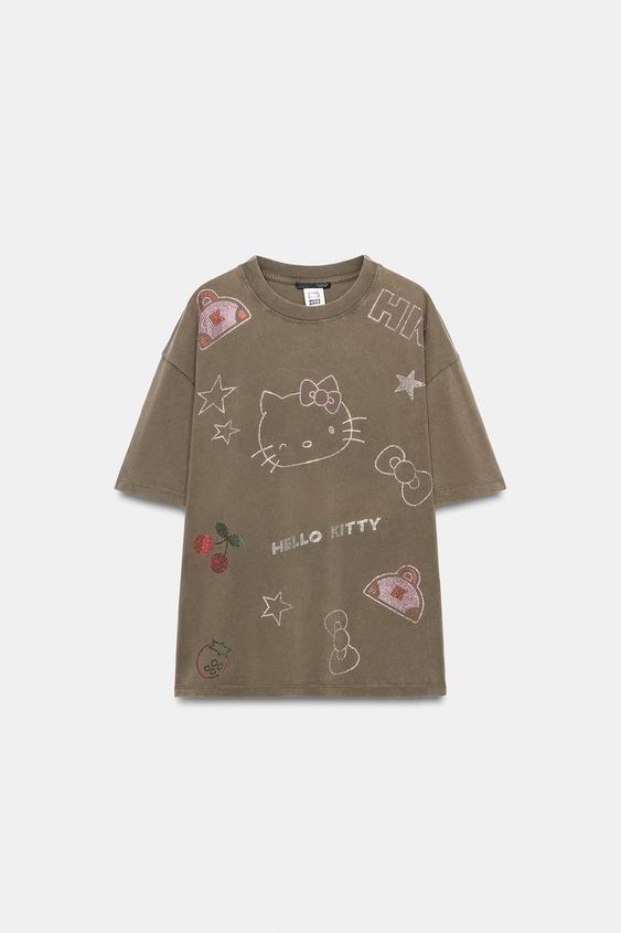 Zara HELLO KITTY © SANRIO 水洗感亮鑽 T 恤 - 深棕色 - 圖片 0