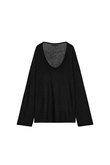 Zara KNIT CREW NECK JUMPER - Black