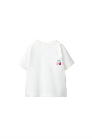 Zaras T-SHIRT MED BRODERAD FICKA - Vit