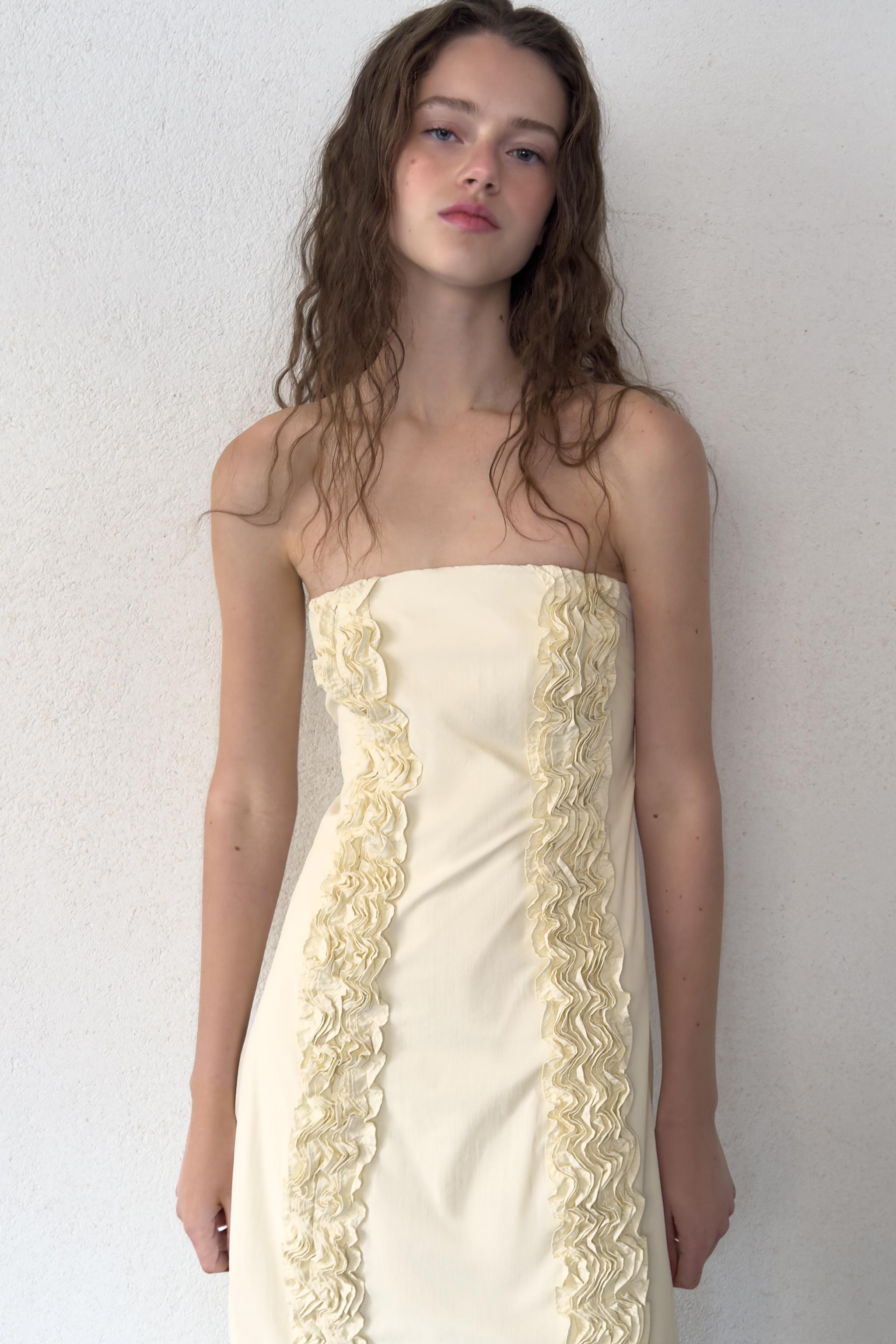 MIDI DRESS WITH EMBOSSED RUFFLES
