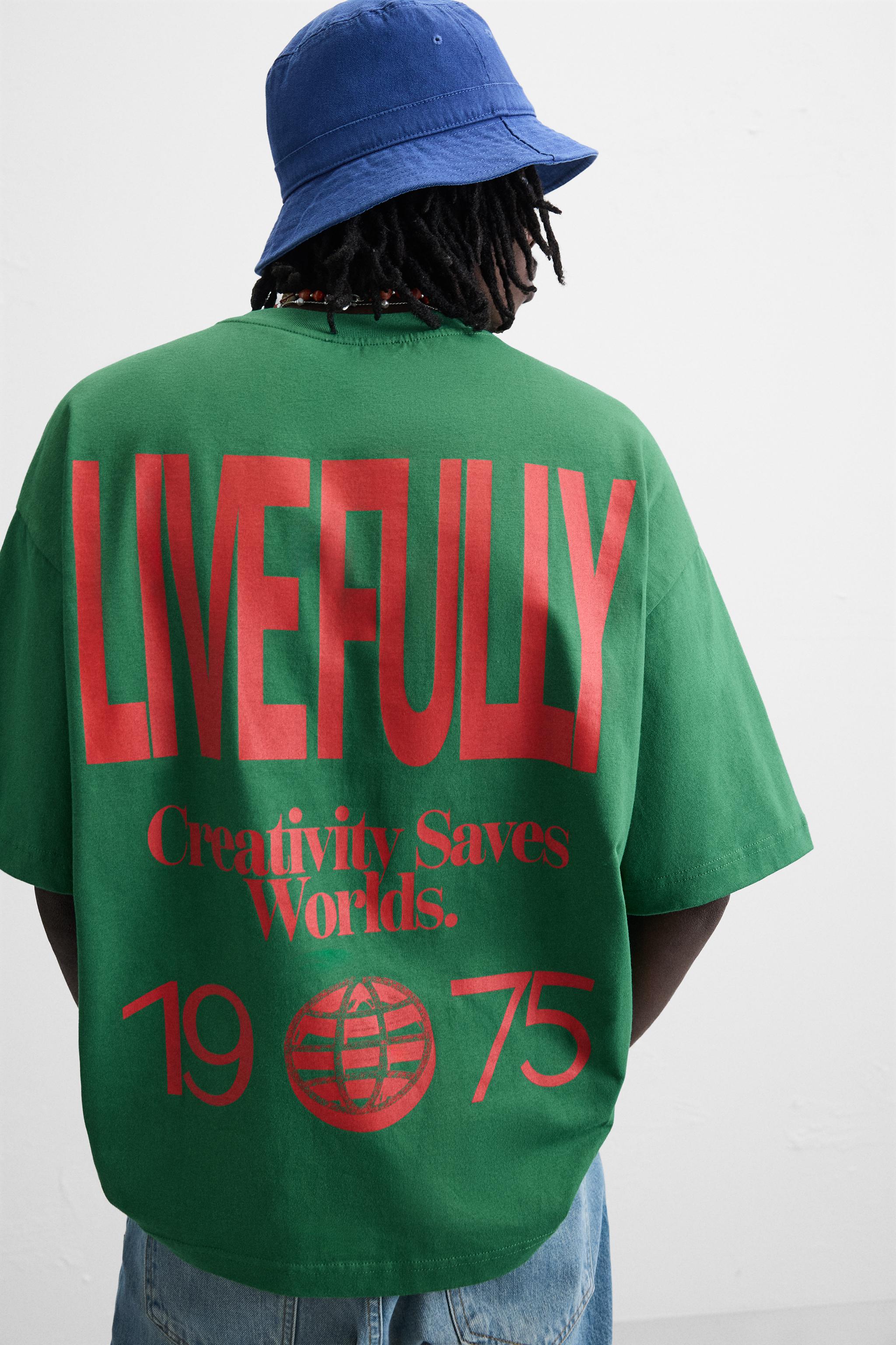 【ZARA】テキストプリント入りＴシャツ グリーン | 4374/407/500 TEXT PRINT T-SHIRT - Green | ZARA United States