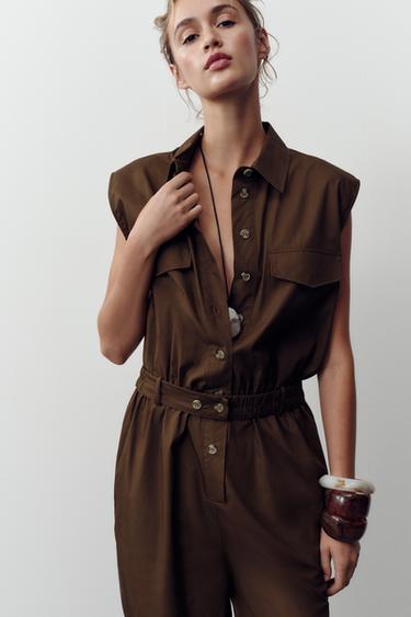 POPLIN JUMPSUIT - Dark brown by Zara