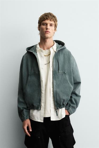 JAQUETA LAVADA CAPUZ - verde lavado da Zara