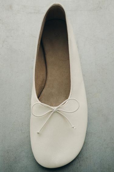 LIMITED EDITION LEATHER BALLERINAS WITH BOW - Ecru White by Zara