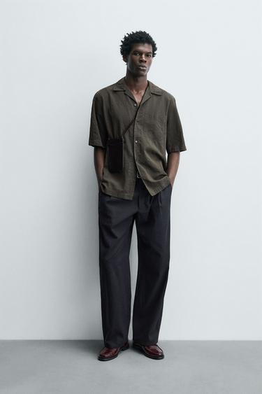 TEXTURED COTTON - LYOCELL SHIRT - Brown by Zara
