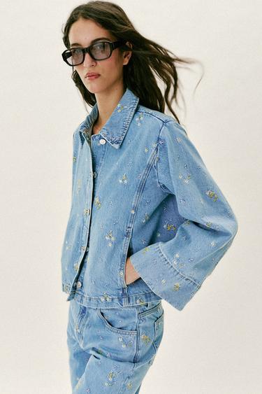 BLOUSON Z1975 EN DENIM À FLEURS BRODÉES - Bleu moyen de Zara - Image 5