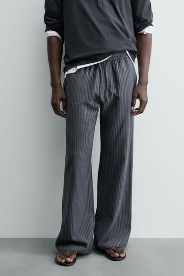 Zara STRIPED JOGGING PANTS - Grayish