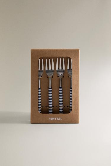 LOT FOURCHETES À DESSERT MANCHE RAYURES (LOT DE 4) - Bleu / Blanc de Zara - Image 4