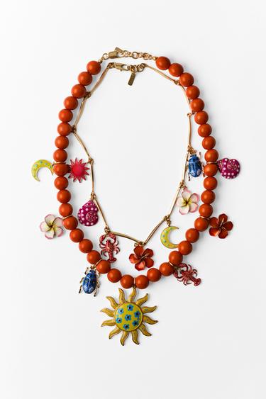 PACK OF 2 NECKLACES WITH BALLS, SUN AND LOBSTER CHARMS - Multicoloured by Zara