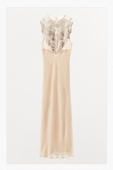 LIMITED EDITION BEADED EMBROIDERED DRESS - Oyster-white by Zara