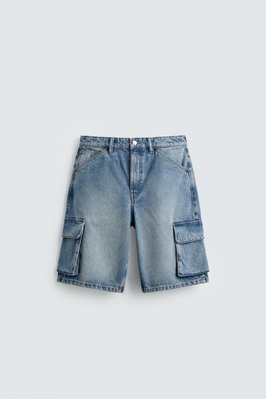 DENIM CARGO BERMUDA SHORTS - Mid-blue by Zara