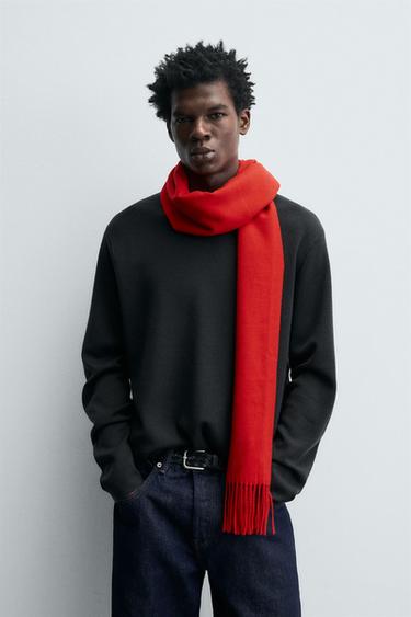 Zara FRINGED SCARF - Red - Image 0