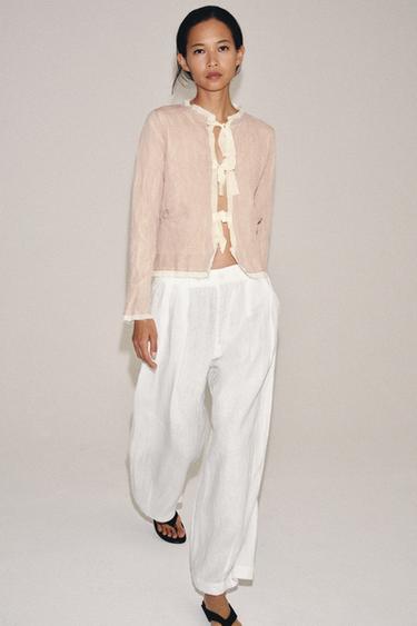Zara COMBINATION KNIT JACKET WITH BOWS - Pink / White