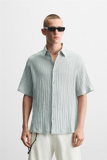 JACQUARD CREASED-EFFECT SHIRT - Faded blue by Zara