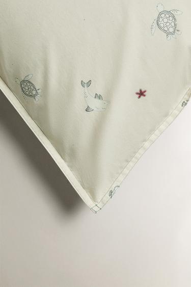 CHILDREN’S SEA PRINT PILLOWCASE - Light lime green by Zara - Image 1
