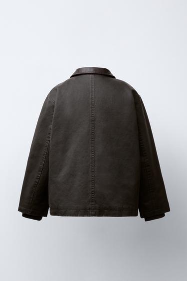 WAXED JACKET WITH LEATHER-EFFECT COLLAR - Brown by Zara