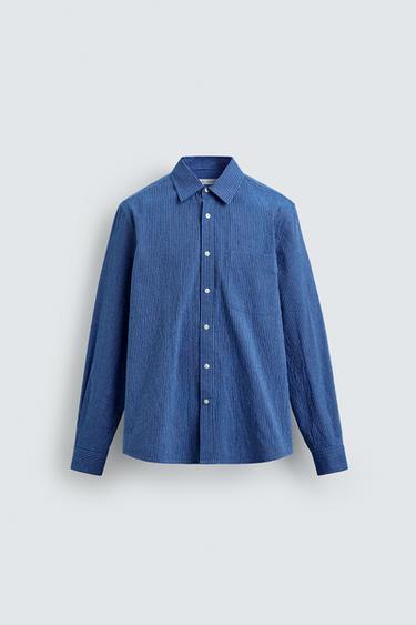 CHEMISE DÉLAVÉE RAYURES - Bleu / Bleu marine de Zara - Image 6