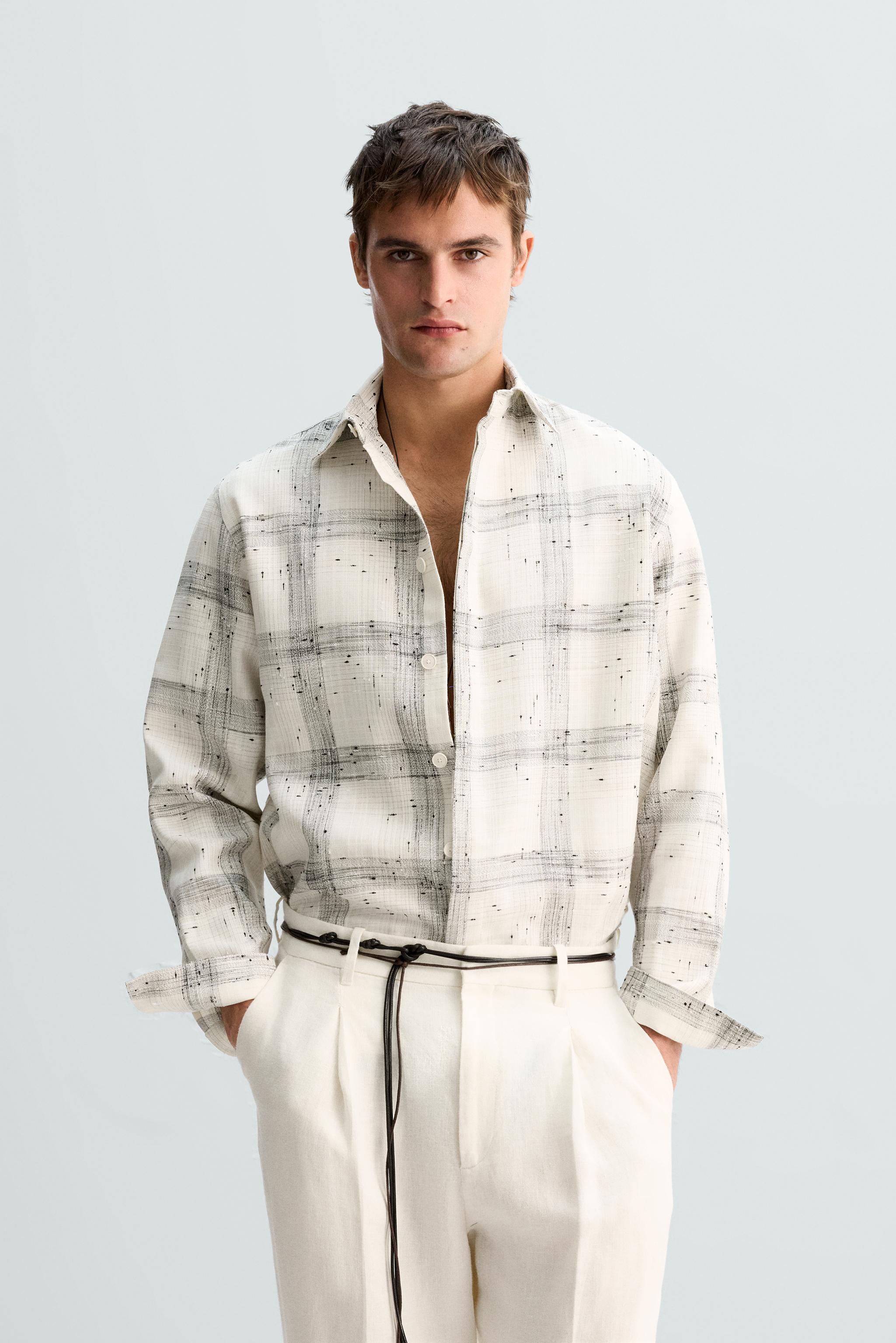 LIMITED EDITION TEXTURED CHECK OVERSHIRT Black White ZARA