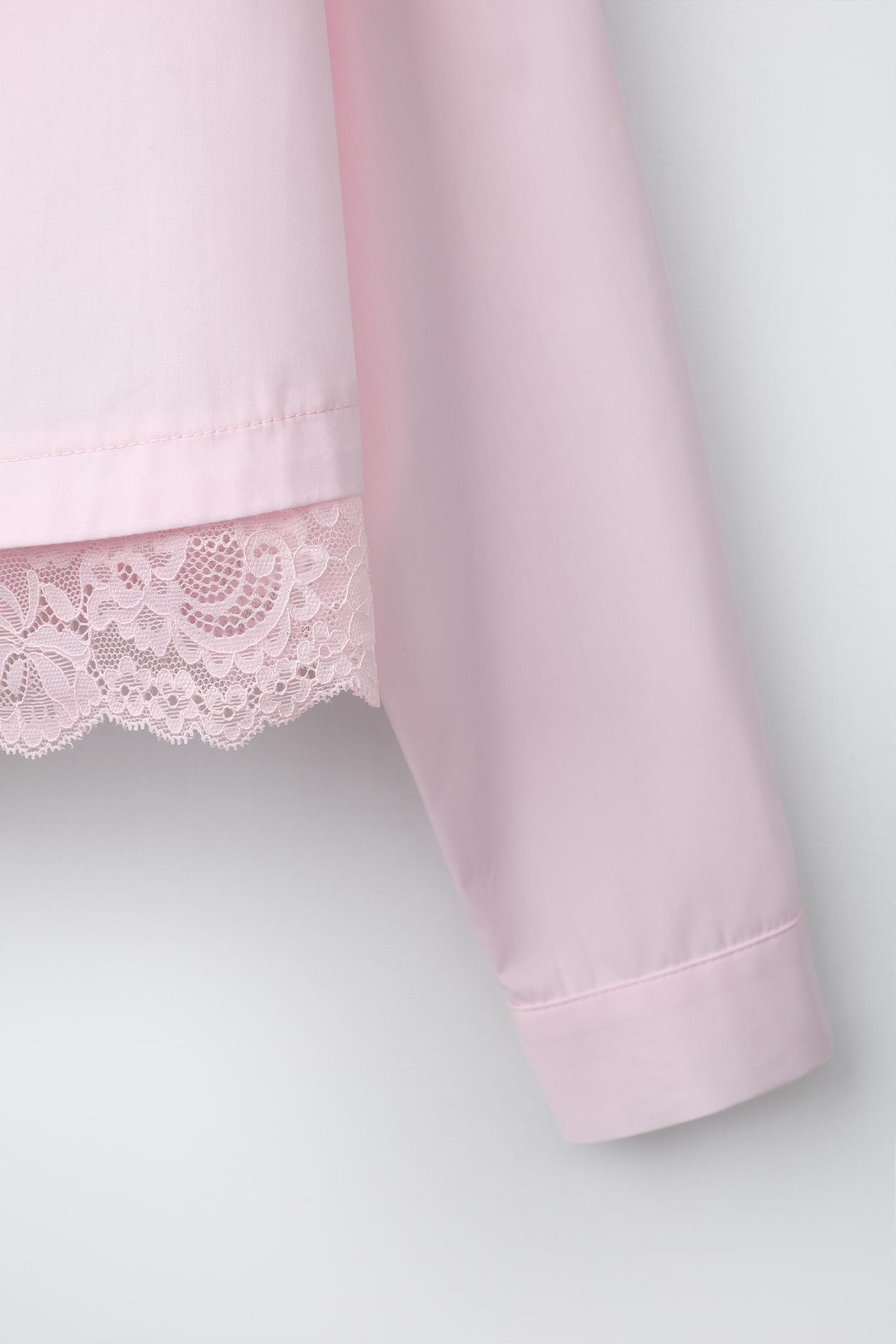 Детская рубашка Zara Lace Detail, цвет: Пастельный розовый — фото 4