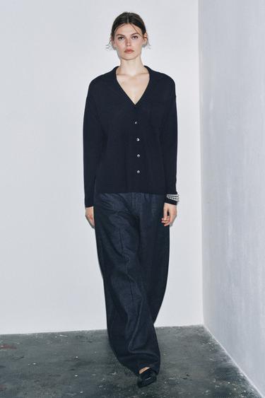 OVERSIZED EXTRA SOFT 100% WOOL POLO CARDIGAN - Navy blue by Zara - Image 0