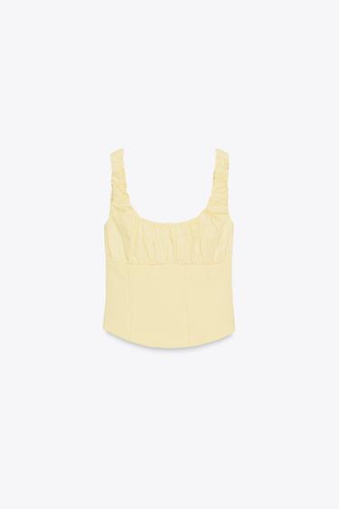TOP BIMATIÈRE INTERLOCK POPELINE - Jaune de Zara - Image 4
