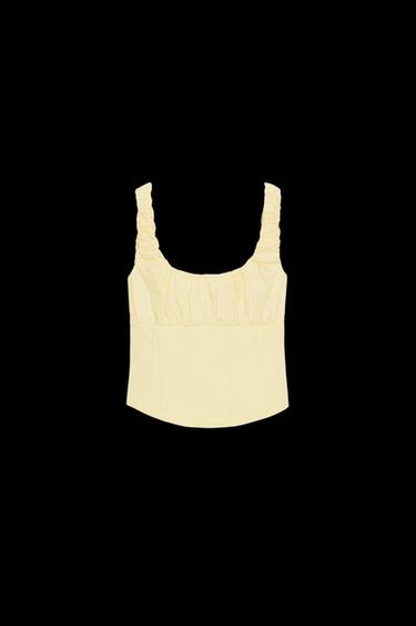 TOP COMBINADO INTERLOCK POPELÍN - Amarillo de Zara
