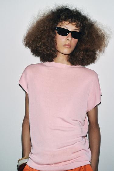 TOP PUNTO MANGA ANCHA - Rosa palo de Zara